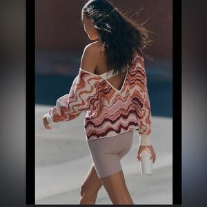 Daily practice Wave Pattern Crew Neck Sweater in Orange and Cream